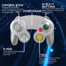 KOGUNXU New 2 Pack for GameCube Style Controller for Wii/NGC | Enhanced Analog Stick | Vibration Feedback - Silver