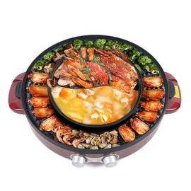 YIYIBYUS 2200W 2 in 1 Smokeless Grill and Hot Pot BBQ Grill Pot 110V Household Electric Grill,Barbecue Plate with Hot Pot Pan Soup Non-Stick Barbecue Grill