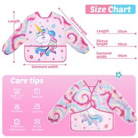 Unicorn Art Smock - Kids Aprons for Girls ages 3-8 Waterproof Toddler Art Smock Painting Toddler Apron for Girls with Long Sleeve and 3 Pockets