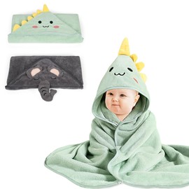 2 Pcs Toalla de Baño con Capucha, Toallas de Baño Super Absorbentes para Niños, Forro de Lana Suave y Acogedora, Bonita Toalla de Baño para Niños con Forma de Animales (Verde y Gris)