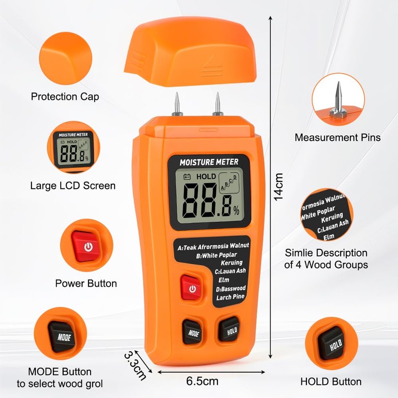 Flintronic Digital Moisture Meter, Damp Meter for Wood, Moisture Detector