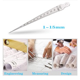 Yuentoen Taper Gauge, 1-15mm Wedge Feeler Gauge Double Sides Metric and Imperial Welding Taper Gauge Stainless Steel Rulers