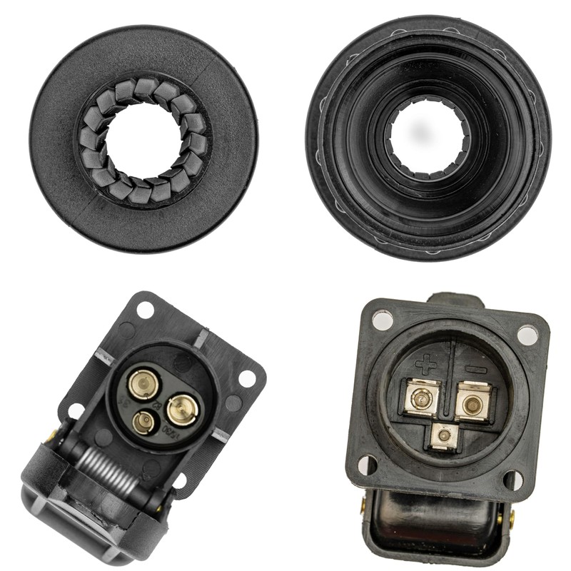 3-pin socket, 1 piece, 4-hole mounting plate, hard plastic housing,