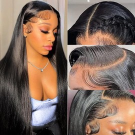 26 Inch Lace Front Wig Straight Human Hair 13x4 Front Wig Transparent HD Unprocessed Brazilian Hair Glueless 180% Density Baby Hair Hairline