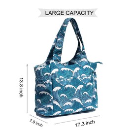 ESVAN Yoga Tote Bag Mat bag Women Shoulder Bags Carryall Tote for Travel Office Workout Gym Nurse Beach, Canvas Wave