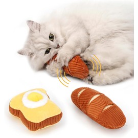 ROLUFY Toy with Catnip, Pack of 2 Baguette Simulation Washable Cat Toy, Plush Cat Toy with Bell Inside, Plush Cartoon Kittens, Teething