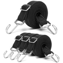 Pack of 4 Wide Luggage Straps Adjustable Elastic Straps with Hooks, 2 m Rubber Expander Elastic Band, for Bicycle, Motorcycle, Transporter (Black)
