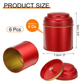 uxcell 6 Pcs Tea Tins Canister with Airtight Double Lids, 8 oz Small Round Tin Can Box, Kitchen Canister Containers for Loose Tea Coffee Candy Spices, Red