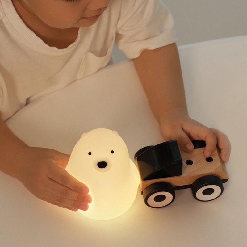 LED Night Light Cartoon White Bear Baby Pat Light USB