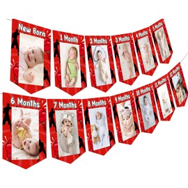 Boxing 1st Birthday Photo Banner for Boys Girls, Red Round One Banner for Baby from Newborn to 12 Months, Boxing Match Sport First Birthday Party Decorations