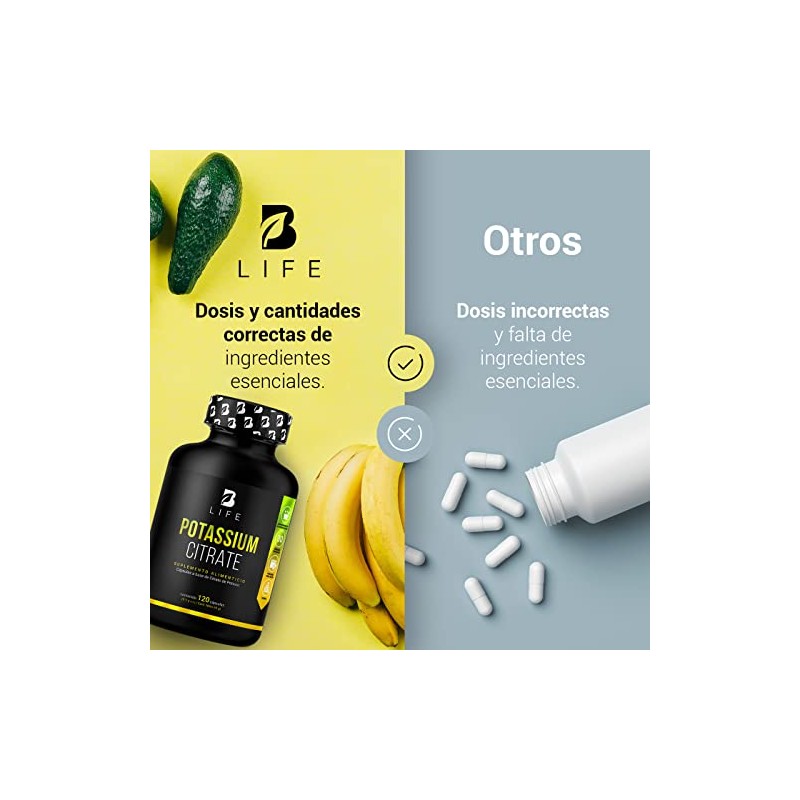B Life Citrato de Potasio 120 cápsulas con 800mg de