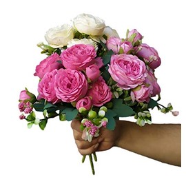 3 Ramo Rosa peonia Artificial Flores de Seda Artificiales decoración Ramo Novia Boda hogar jardín 15 años Bautizo (Rosa Combinado)