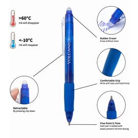 Volcanics Retractable Clicker Erasable Gel Pens - 0.7mm Ball Point, Heat Erase with Built-in Eraser, 36 Pack Blue