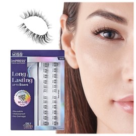 KISS imPRESS Falsies Long Lasting Self Adhesive Eyelashes, ‘Demi Natural’, 5 Day Extended Wear, 24 Natural Volume Lash Clusters (5,6,8,10,12, & 14mm), Precision Non-Stick Applicator