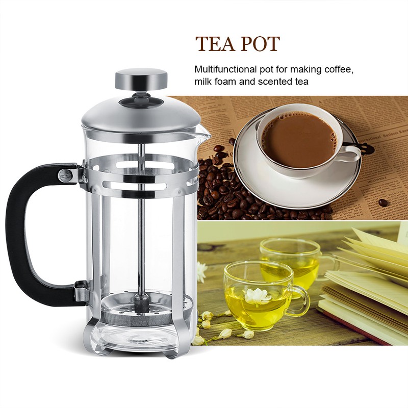 350ml Stainless Steel Glass Cafetiere French Filter Tea Coffee Pot