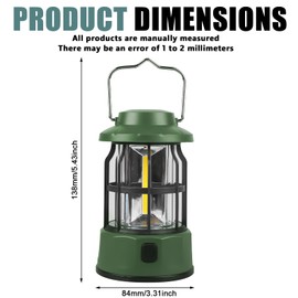 Pack of 2 LED Camping Lamps, Portable Hanging LED Camping Lamp, Retro Camping Lantern, Dimmable & 3 Light Modes, IPX4 Waterproof Camping Lantern for Fishing, Adventure, Hiking, Emergency, Outages