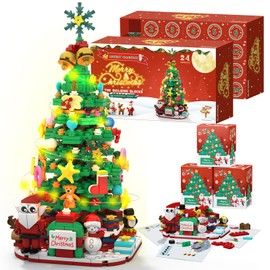 Advent Calendar 2025 Christmas Tree Building Blocks Set with LED Light, 24 Days Christmas Countdown Calendar Christmas Tree Building Blocks Xmas Gifts Toy Decorations for Adults Men Women Kids Teen Girls Boys