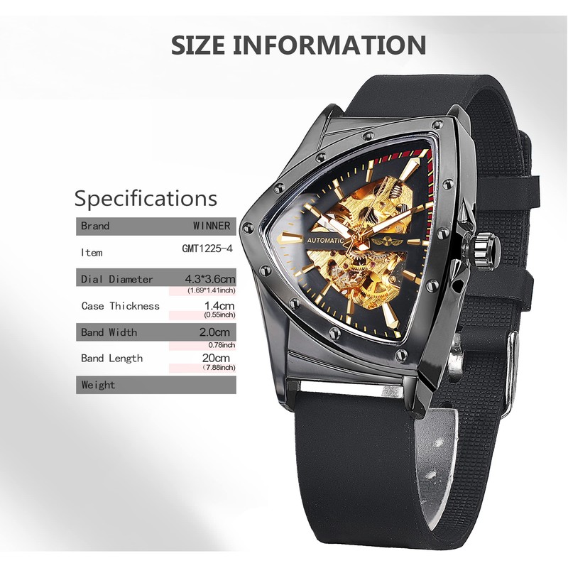 FORSINING Triangular Automatic Mechanical Watch, Oversized Dial Fully Hollowed Out