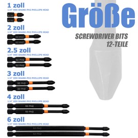 Mesee Pack of 12 1/4 Inch Magnetic Cross Head Screwdriver Bits, PH2 Anti Slip Drill Bits, Phillips Screwdriver Bits, for Power Screwdriver Drill Bits 25-150 mm Length