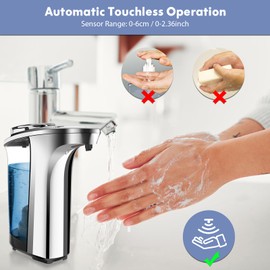 HMJIA Automatic Soap Dispenser, 500 ml, Non-Contact Automatic Soap Dispenser, 5 Adjustable Soap Levels, Soap Dispenser with Sensor for Bathroom and Kitchen (Silver)