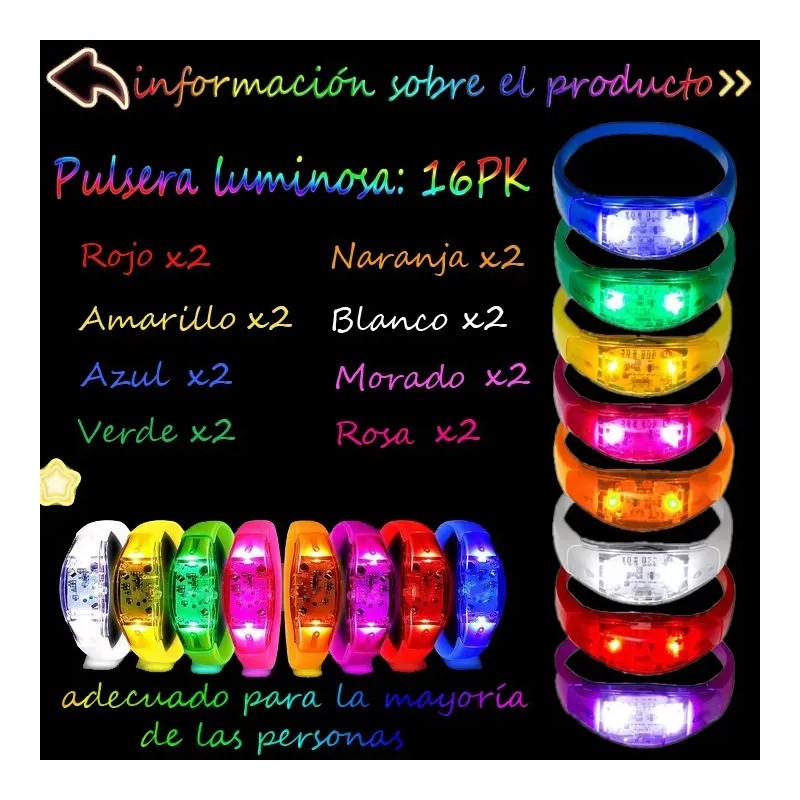 Guo Pulseras Led Neón De 16 Piezas For Fiestas -