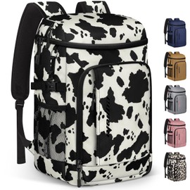 Capolo Cooler Backpack Insulated Waterproof for Women Men, leak Proof Backpack Coolers Thermal Bag Soft Travel Cooler Bag Portable Ice Chest lunch Backpack for Camping Picnic(Cow Print,36 Cans)