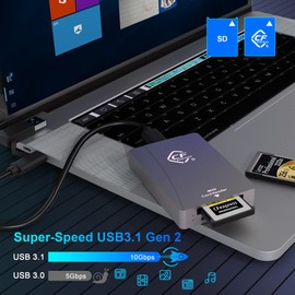 CFexpress Type B Card Reader, USB 3.2 Gen 2 10Gpbs, Compatible with CFexpress Type B Card/SD Memory Card, Dual-Slot Portable Aluminum CFexpress Card Adapter Support Windows/Android/Mac OS/Linux