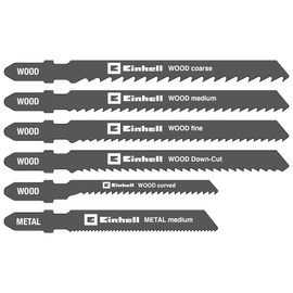 Original Einhell 10 Piece Jigsaw Blade Set (Jigsaw Accessory, T Shank, for Wood and Metal, Includes Storage Box)