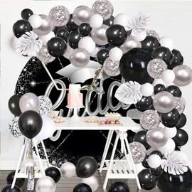 OERJU Graduation Round Backdrop Cover Black and Silver Graduation Decoration Round Backdrop Class of 2025 Photography Background Congrats Grad Prom Party Supplies Arch Photo Booth Props 7.2ft