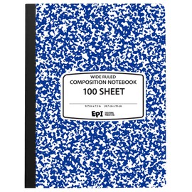 EPI Wide Ruled Marble Composition Notebook, Blue, 100 Sheet, 4-Pack