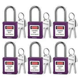BOZZYS Lockout Tagout Locks 6-Pack｜OSHA Purple Loto Locks Keyed Different｜2 Keys/Lock for Industrial Machinery & Electrical Panels｜Chrome Steel & Laser Coding