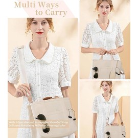 Bolsas de lona para mujer, bolsa de lona con múltiples bolsillos cruzados de gran capacidad para mujer,bolso de mano de moda, tote bag con compartimentos para viajes, compras, trabajo (Beige)