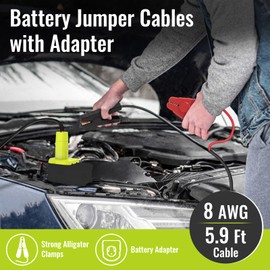 Kzreect Jumper Cables Adapter Compatible with Ryobi 18V Battery, 8AWG 5.9FT Portable Battery Jump Starter for Starting Car Light Vehicles