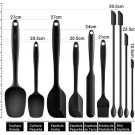 Espátulas de silicona raspadoras, Resistentes al calor y miniespátulas Juego de 10, Antiadherentes, Sin BPA, Material de calidad alimentaria, Apto para lavavajillas (Negro)
