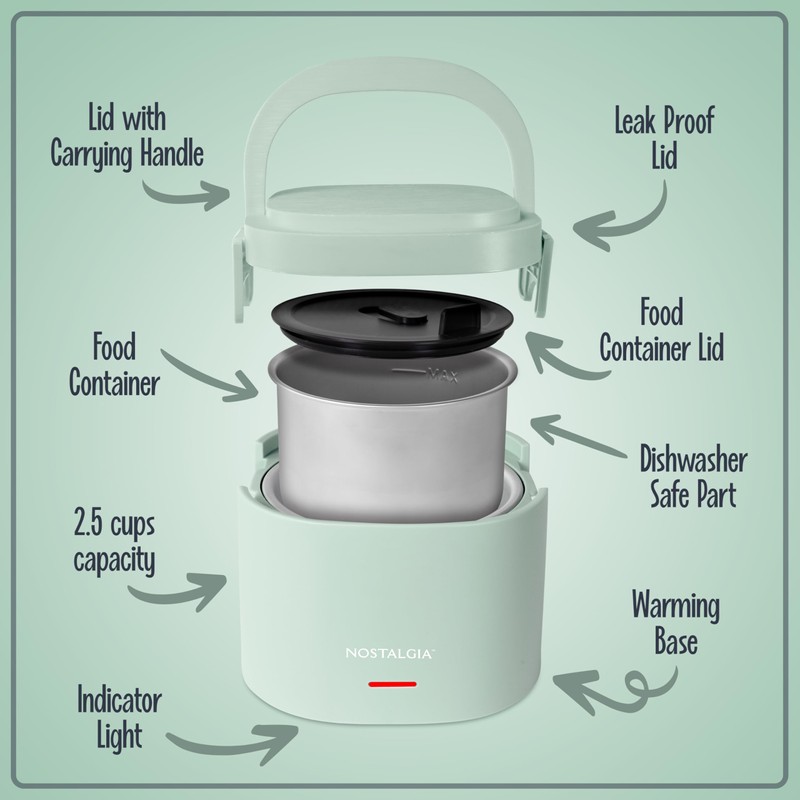 Nostalgia Portable 20-Ounce Electric Heated Lunch Box – Travel Size