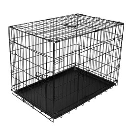 Geniqua Intermediate Black 36" 2-Door Folding Pet Dog Crate Cage Cat Kennel Pen Heavy Duty Outdoor/Indoor Fence w/Abs Tray