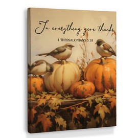 XINCEYWJ Christian Fall Bird Pumpkin Wall Art Decor, Fall Bible Verse Canvas Art Prints Framed, Religious Autumn Maple Leaf Pumpkin Pictures Wall Decorations for Home Bedroom Living Room, 11x14 Inches