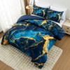 Holawakaka Dark Blue Gold Marble Bedding Comforter Set Queen Size