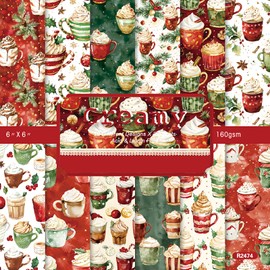 24 Sheets 6'' x 6'' Christmas Scrapbook Paper Cute Pattern One Sided Cardstock for DIY Card Making Decorative Paper (R2474)