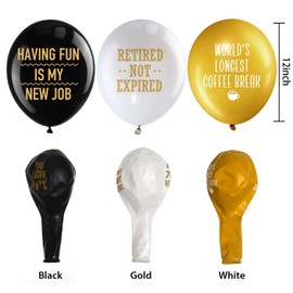 Blulu 48 Pieces 12 Inches Retirement Balloons Decoration Happy Retirement Supplies Fun Black Gold Latex Balloons for Men and Women Resignation Party Decoration Indoor Outdoor(Black, White, Gold)