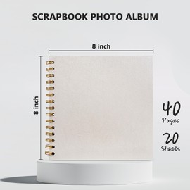 Hiwhy Scrapbook Album 8" x 8" Memory Book Hardcover Kraft Paper Photo Album Scrapbook Supplies for Travel, Family, Wedding, Anniversary, Pearl White