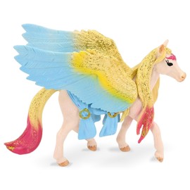 LGWJHCY Simulation Creature Model, Jungle Animal Ornaments 11.5 cm, Mythical Pegasus Table Decoration, Pieces Gift for Children's Birthday Horse Theme Ancient Wild Animal for Children Toy (Rainbow)