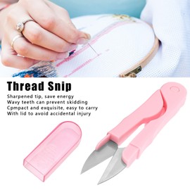 Zerodis U Sewing Scissors Clippers, Stainless Steel Thread Yarn Sewing Scissors Mini Portable Thread Scissors with Lid for Household Sewing Stitch (Pink)