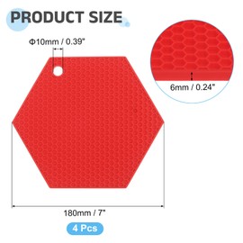 uxcell 4 Pcs Silicone Trivet Mats, Hexagon Silicone Pad Hot Pad Pan Protectors Table Protector Heat Resistant Mat for Countertop, Kitchen, Hot Dishes, Hot Pots and Pans, Red