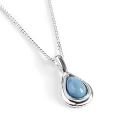 925 Sterling Silver and Owyhee Blue Opal Necklace, October Birthstone Pendant, Bridesmaid Jewellery, Every Day Necklace, Classic Teardrop Minimal Necklace