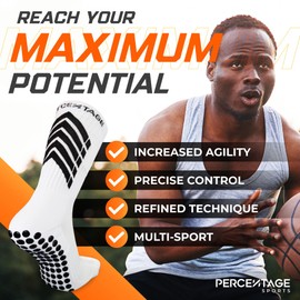 Percentage Sports Premium Nylon Spandex Blend Sports Grip Socks Non Slip Training Athletic Socks - For Men, Women and Children Kids - Ideal for ALL Sports (UK, Alpha, 1, 4, 1, White)