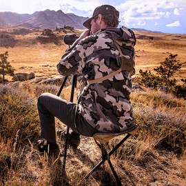 Black Sierra Folding Hunting Stool w/Shoulder Strap Supports 225 lbs, Lightweight Collapsible Tripod Seat, Foldable Steel Frame Chair Perfect for Hunting, Fishing, Camping, Hiking, Travel