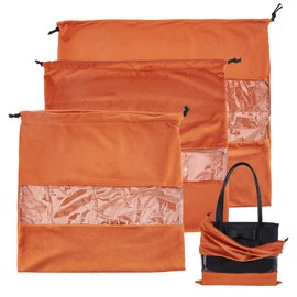 letsinstyle 3 pcs 3 Sizes Handbags Dustproof Drawstring Bags, Suede Travel Shoe Bag with Clear Window, Cloth Dust Cover Storage Pouch for Handbags Purses Shoes