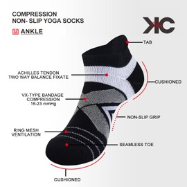 KC-TAHO Non-Slip Compression Yoga Socks 4 Pairs with Grips for Pilate Ballet Barre Barefoot Hospital for Women and Men