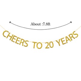 Gold Glitter Cheers to 20 Years Banner for 20th Birthday / 20th Wedding Anniversary / 20th Birthday Party Decorations